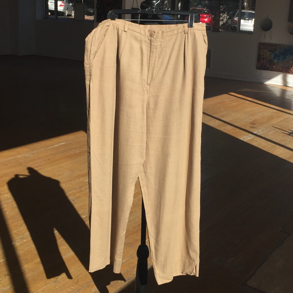 Cold water Creek Tan Linen Blend pleat front relaxed fit trouser
